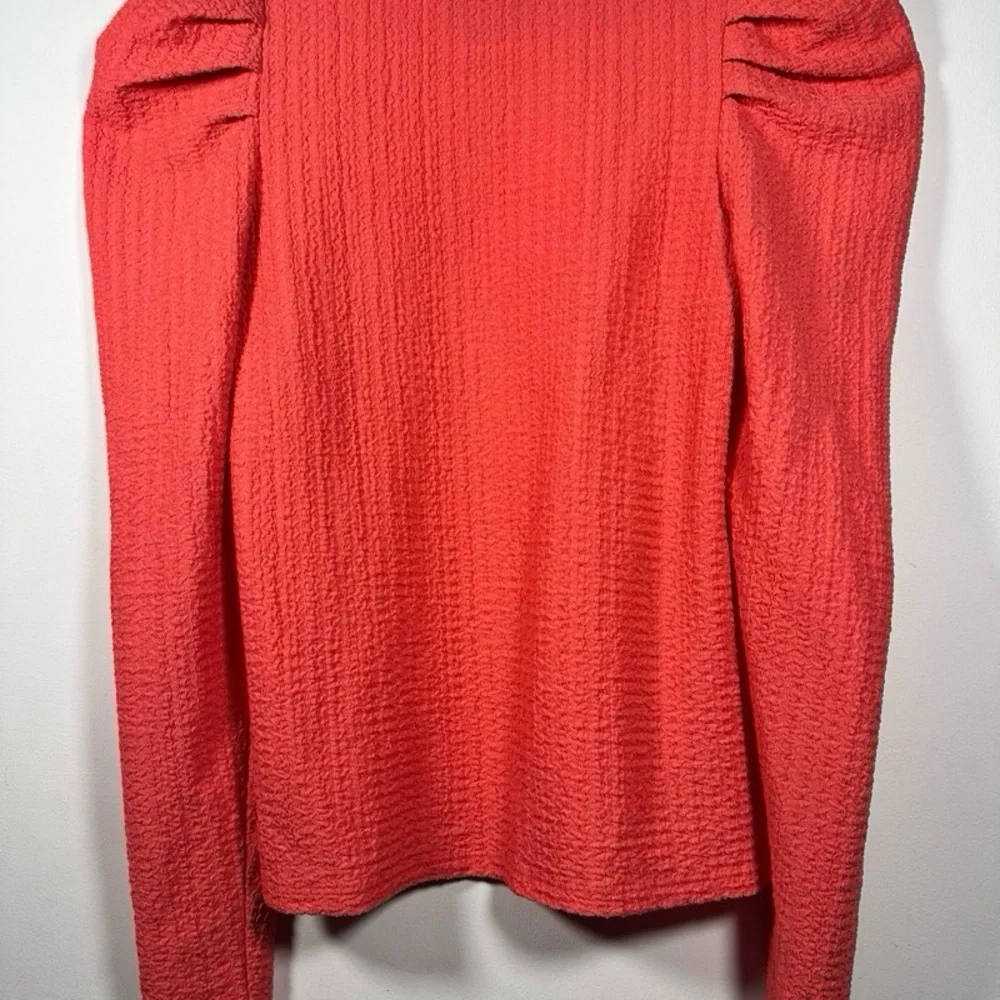 Loft Chic Petite Pleated Puff Sleeve Orange Knit Coral Long Sleeve‎ Top XS flaw